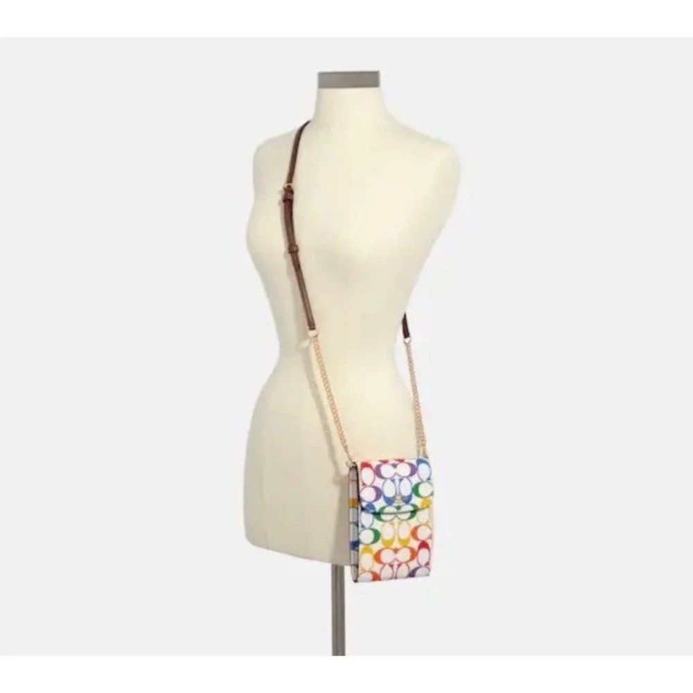 COACH Rachel Phone Crossbody In Rainbow Signature Canvas NEW
